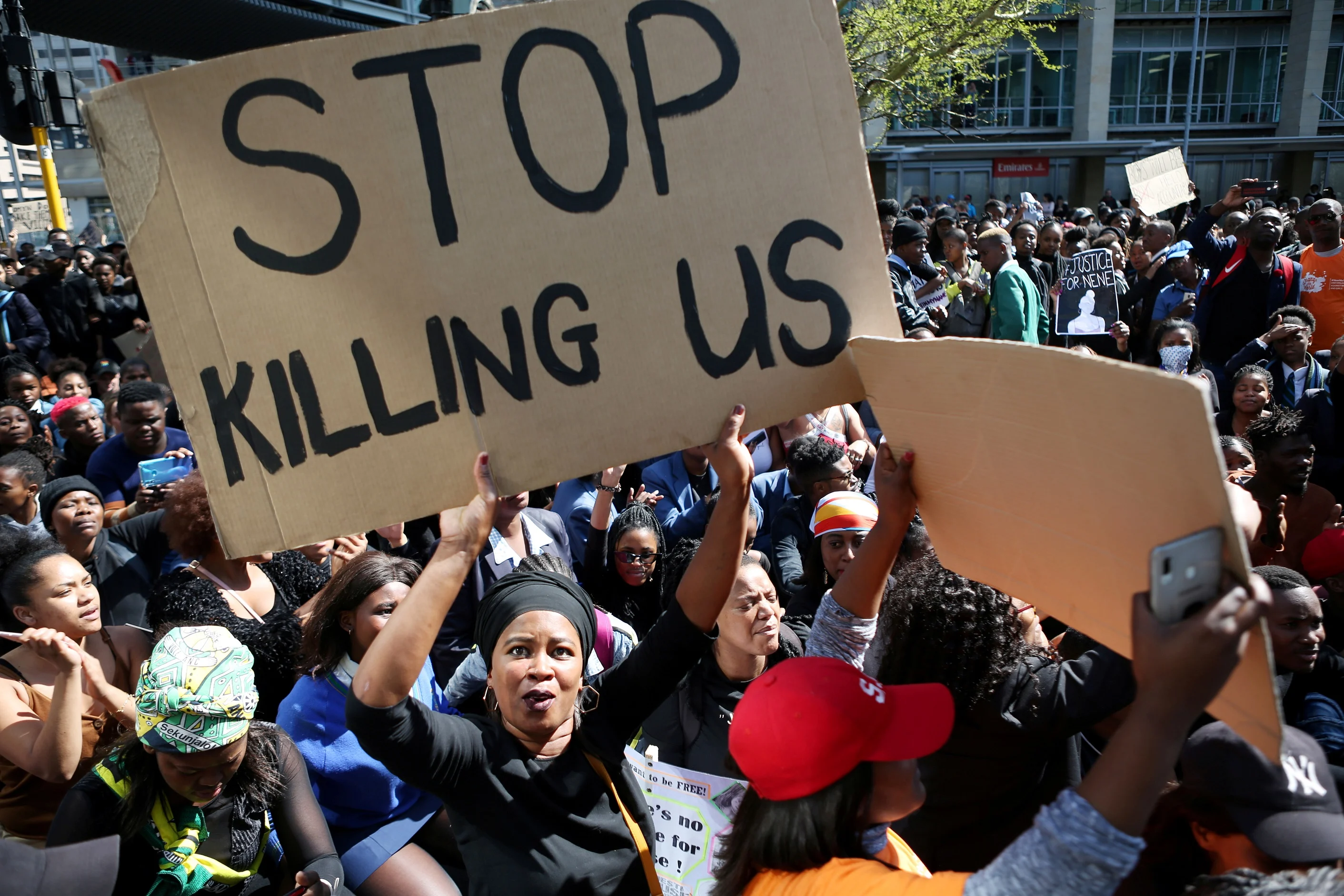 Demonstrators Gather Outside The Cape Town International Convention Centre During A Protest Against Gender Based Violence, At The World Economic Forum On Africa