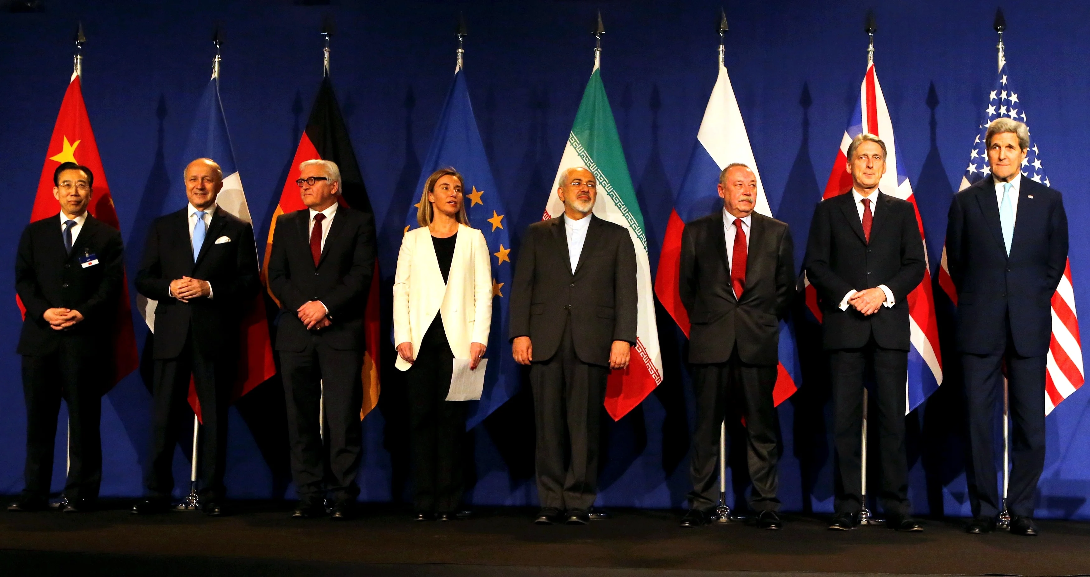 שרי החוץ של המעצמות ואיראן בהצגת מתווה הסכם הגרעין