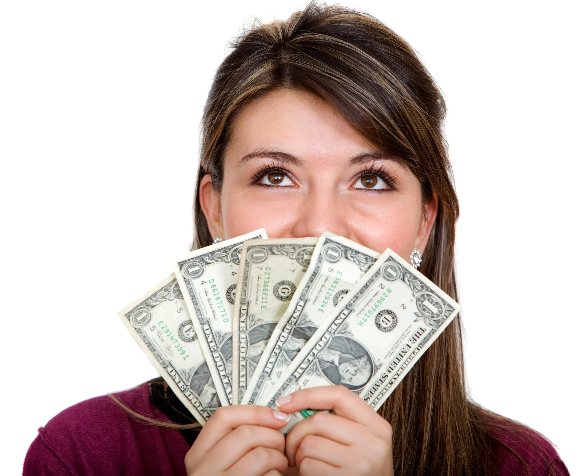 אישה שמחה עם דולרים