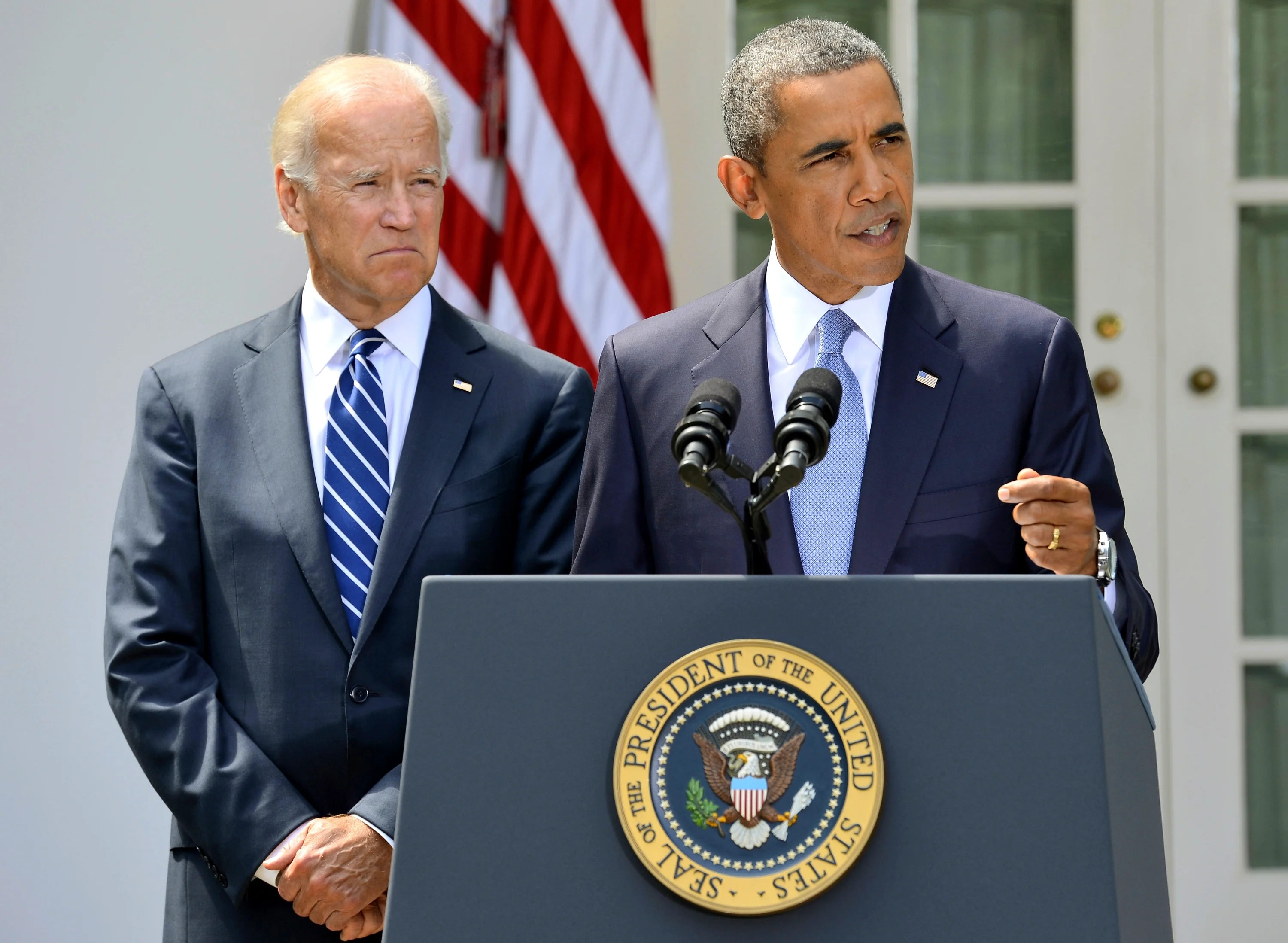 נשיא ארה''ב, ברק אובמה, וסגנו, ג'ו ביידן, בהצהרה על סוריה