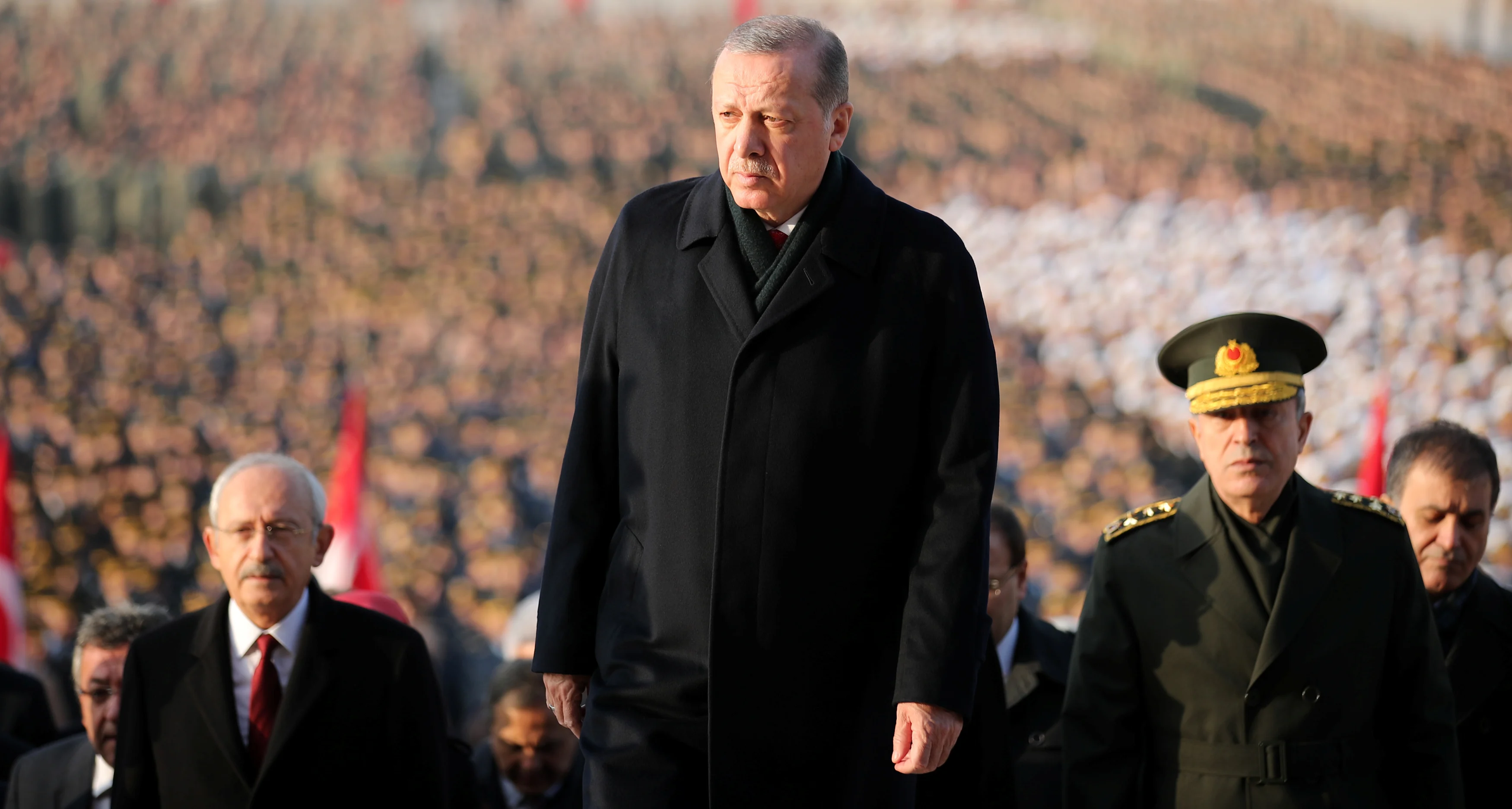 Turkish President Tayyip Erdogan Attends A Ceremony As He Is Flanked By Top Officials And Army Officers At The Mausoleum Of Mustafa Kemal Ataturk In Ankara