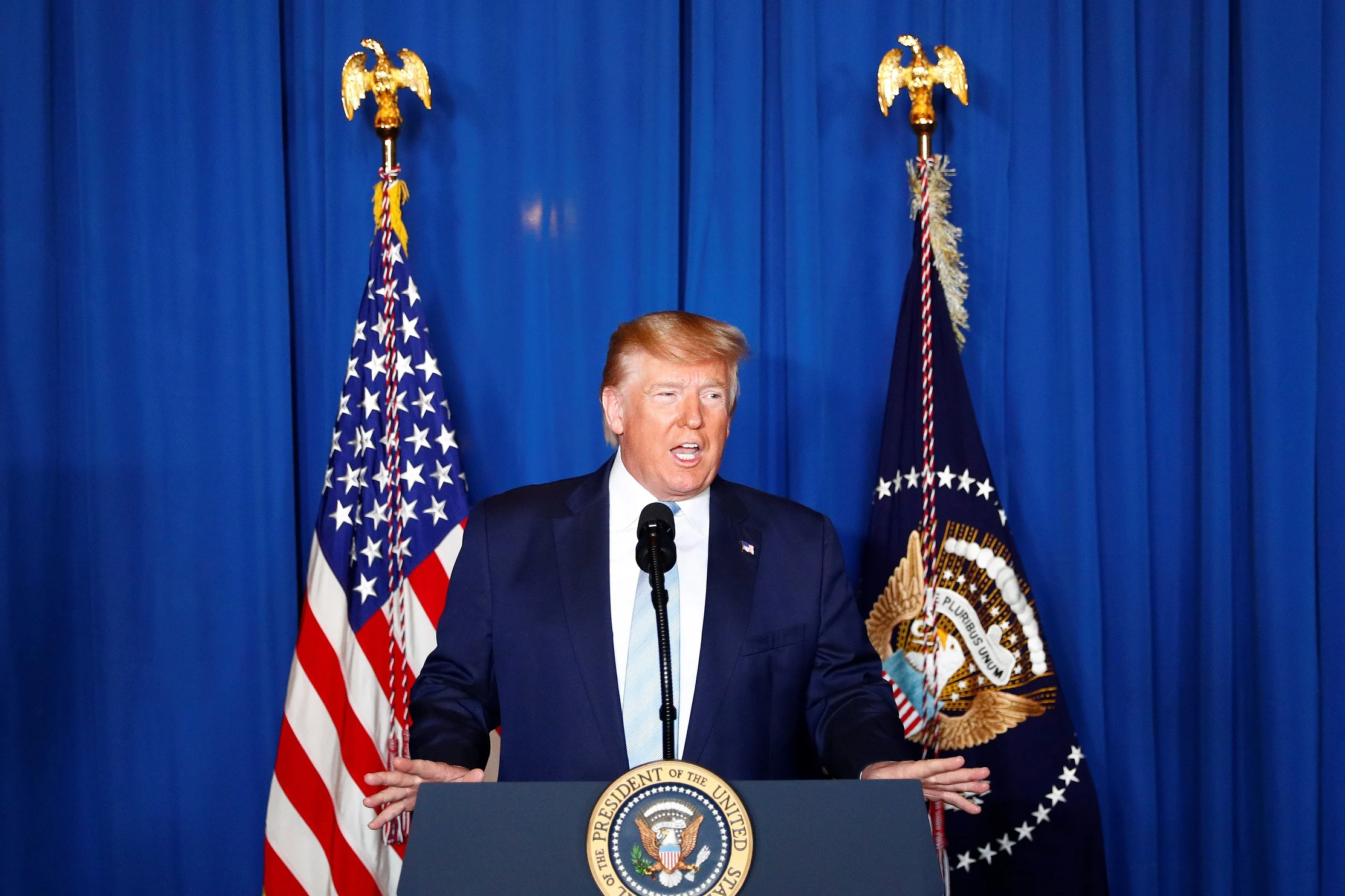 נשיא ארה''ב דונלד טראמפ במסיבת עיתונאים אחרי חיסול סולימאני