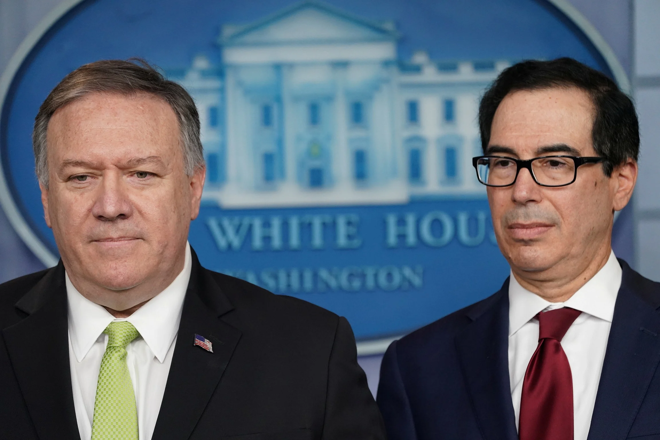 U.s. Secretary Of State Pompeo And Treasury Secretary Mnuchin Announce Sanctions On Iran During Briefing At The White House In Washington