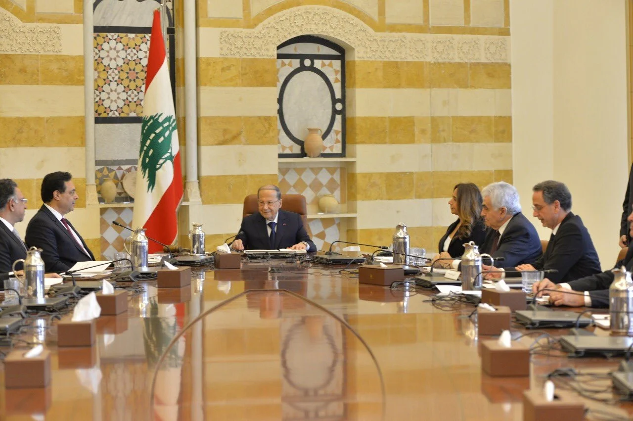 ישיבת הממשלה הלבנונית החדשה בראשותו של נשיא לבנון מישל עון