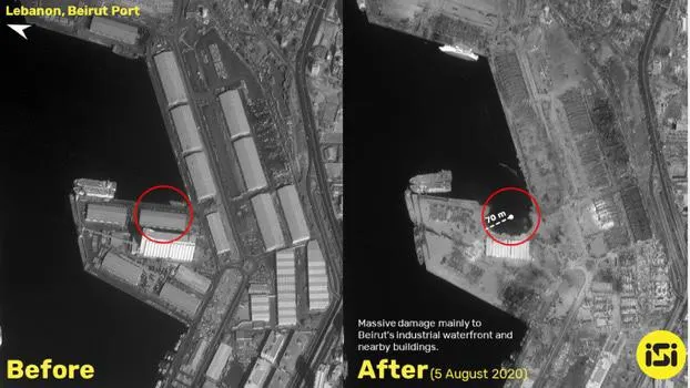 תיעוד מנמל ביירות לפני ואחרי הפיצוץ