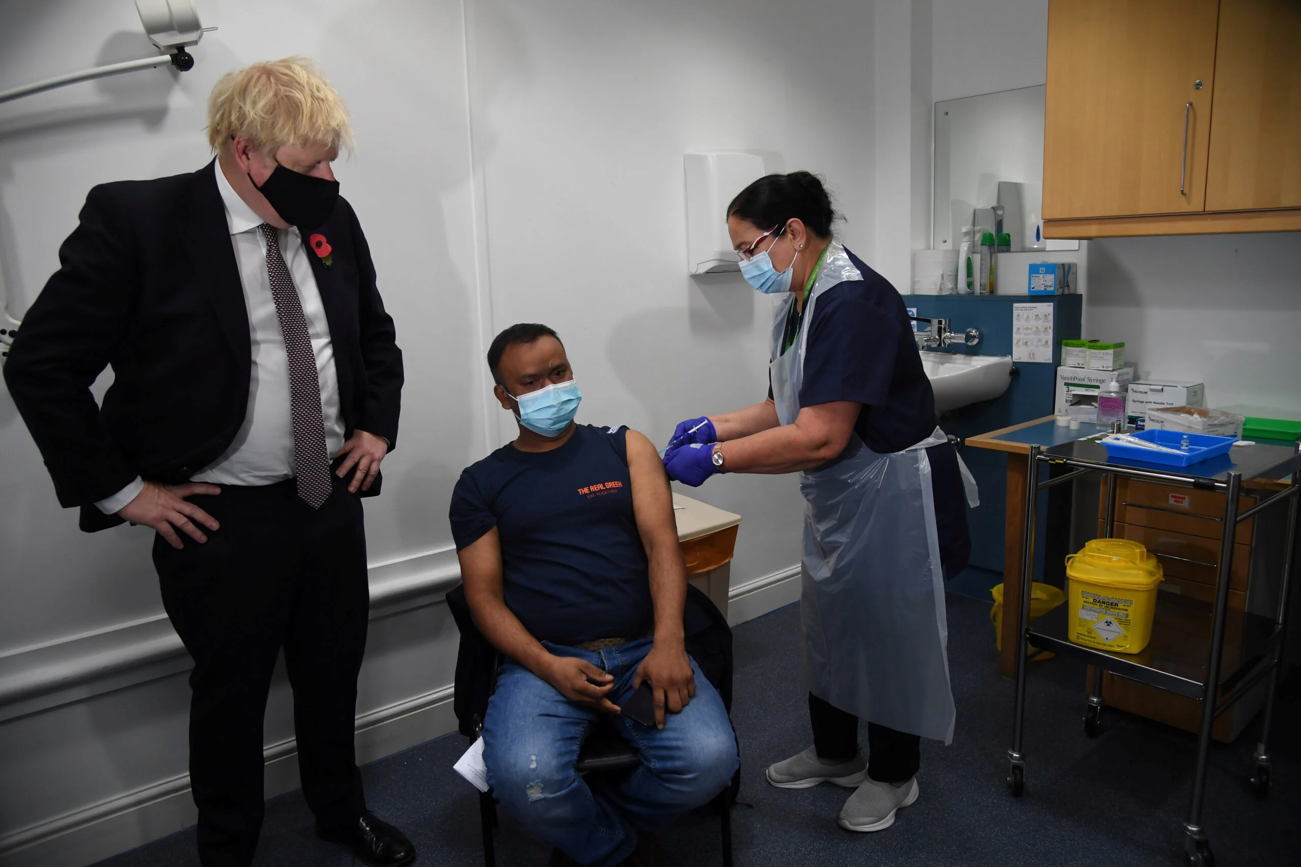 Britain's Pm Boris Johnson Visits Woodgrange Gp Surgery Vaccination Centre In London