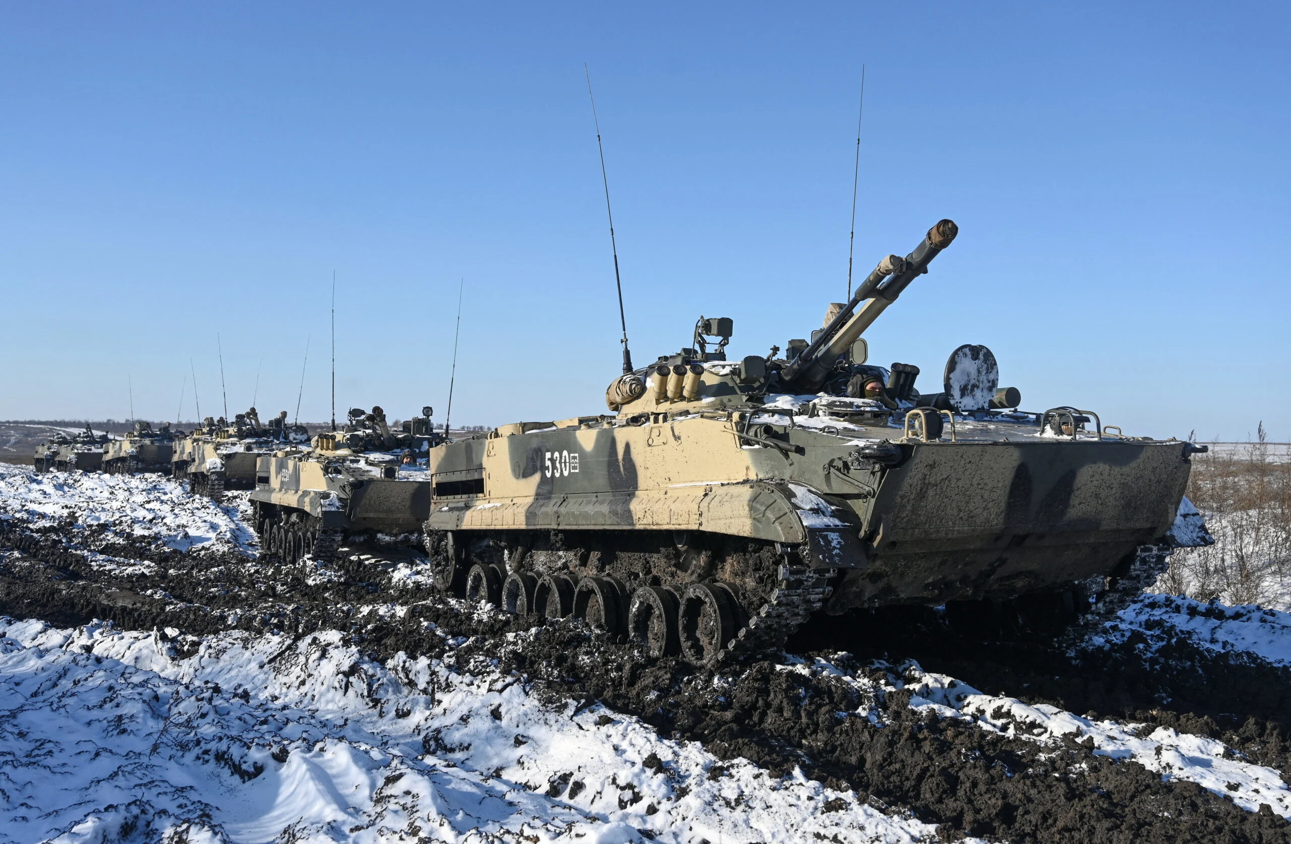 טנק רוסי במסגרת אימונים בגבול אוקראינה