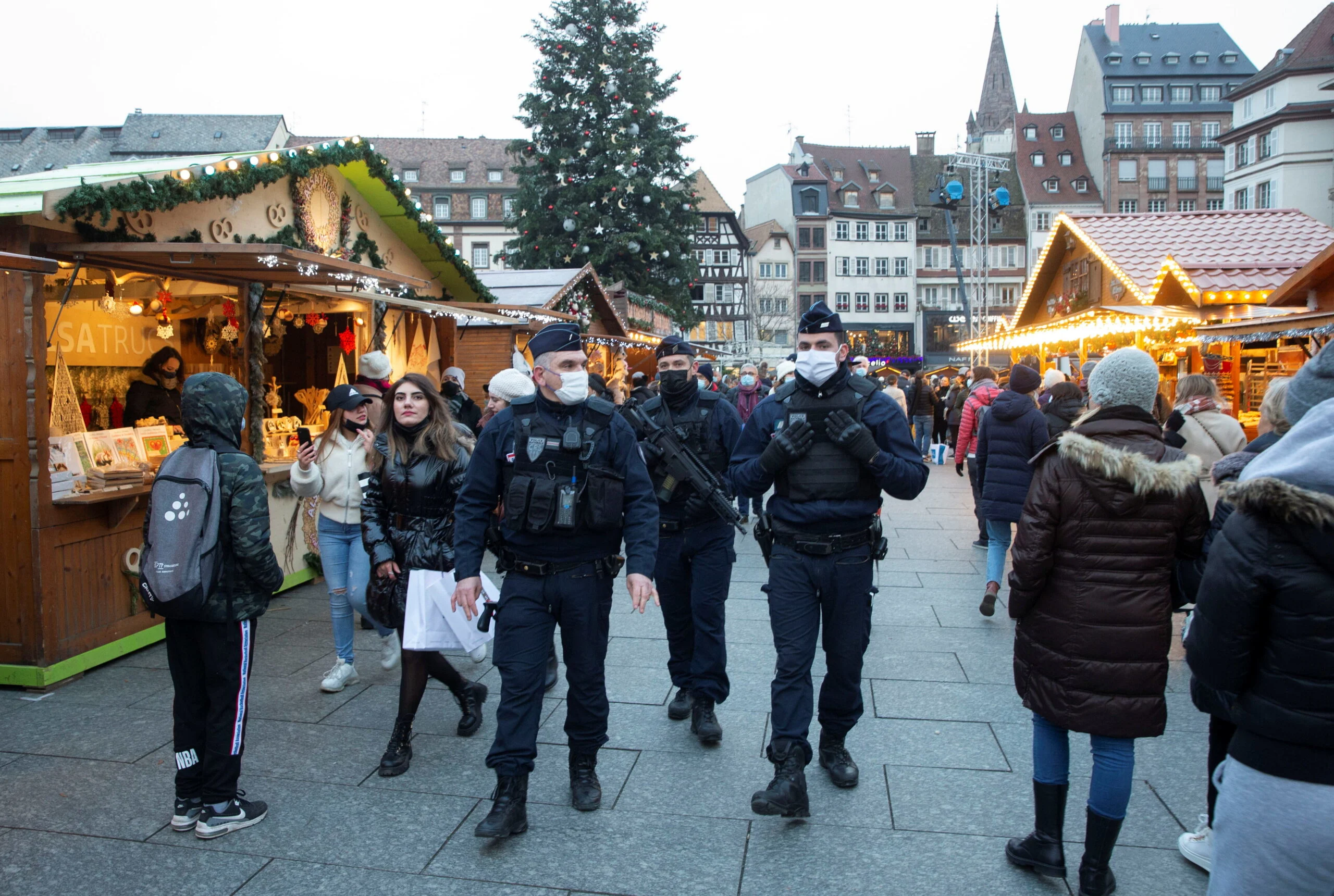 French Police Officers Patrol At A Christmas Market In Strasbourg