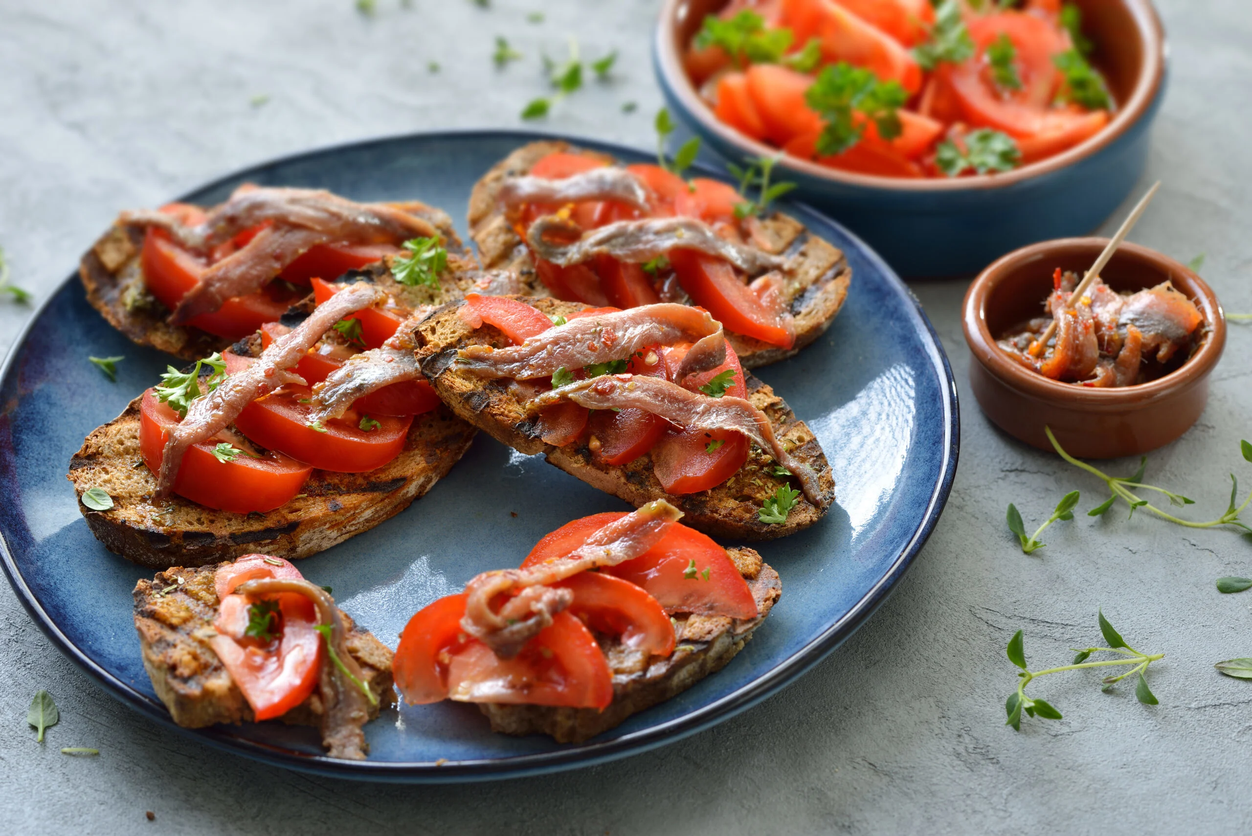 Spanish,bar,food:,grilled,slices,of,bread,with,olive,oil,