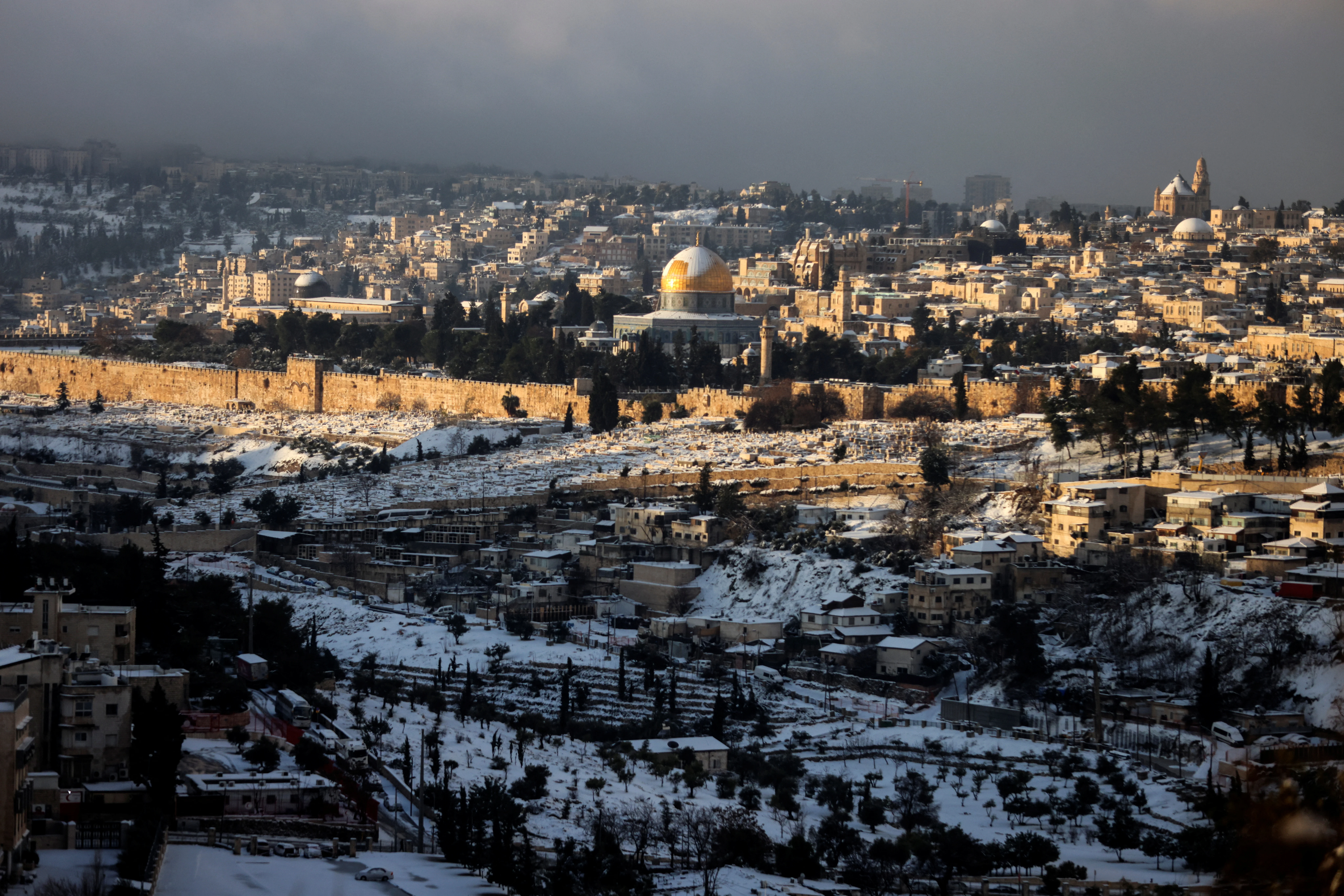 Snow Covers Jerusalem's Dome Of The Rock