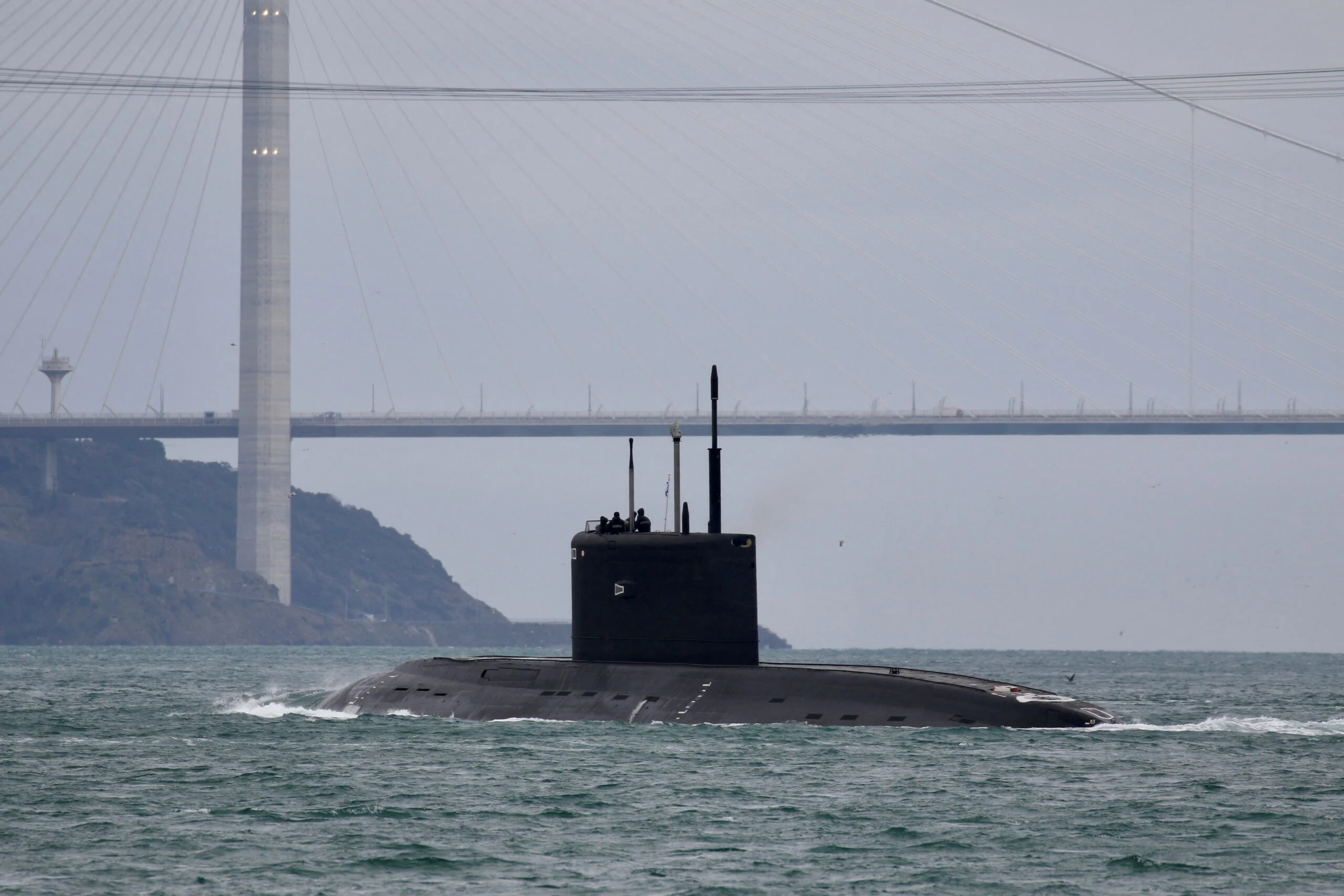 Russian Navy's Diesel Electric Submarine Rostov On Don Sets Sail In Istanbul's Bosphorus