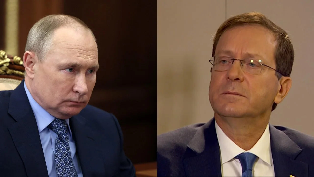 יצחק הרצוג נשיא המדינה, ולדימיר פוטין נשיא רוסיה