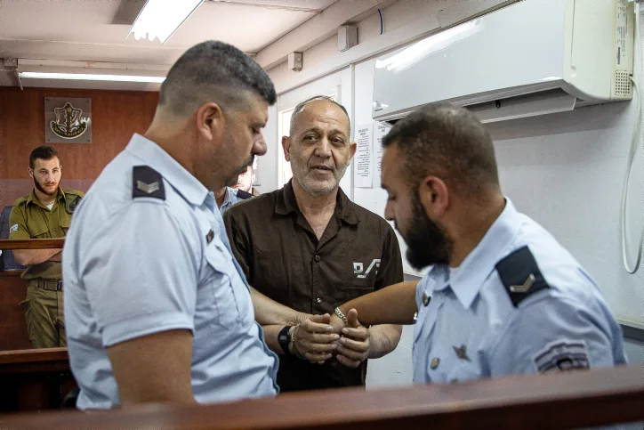 בכיר הג'יהאד האיסלאמי, בסאם א-סעדי בדיון בבית הדין הצבאי בבית הסוהר עופר