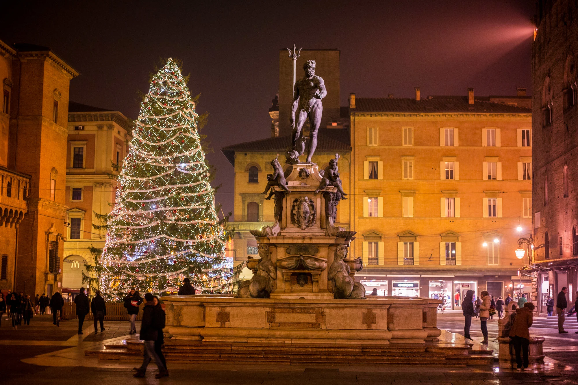 עץ חג המולד בכיכר נפטון, בולוניה. צילום: Copyright © Bologna Welcome srl