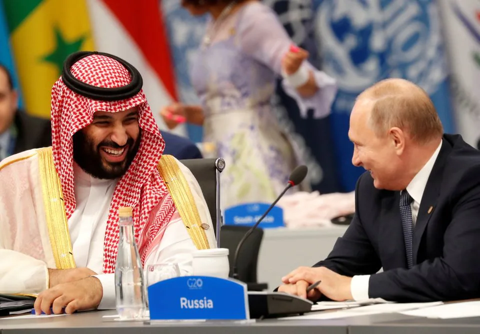 יורש העצר הסעודי מוחמד בן סלמאן ונשיא רוסיה ולדימיר פוטין. נובמבר 2018