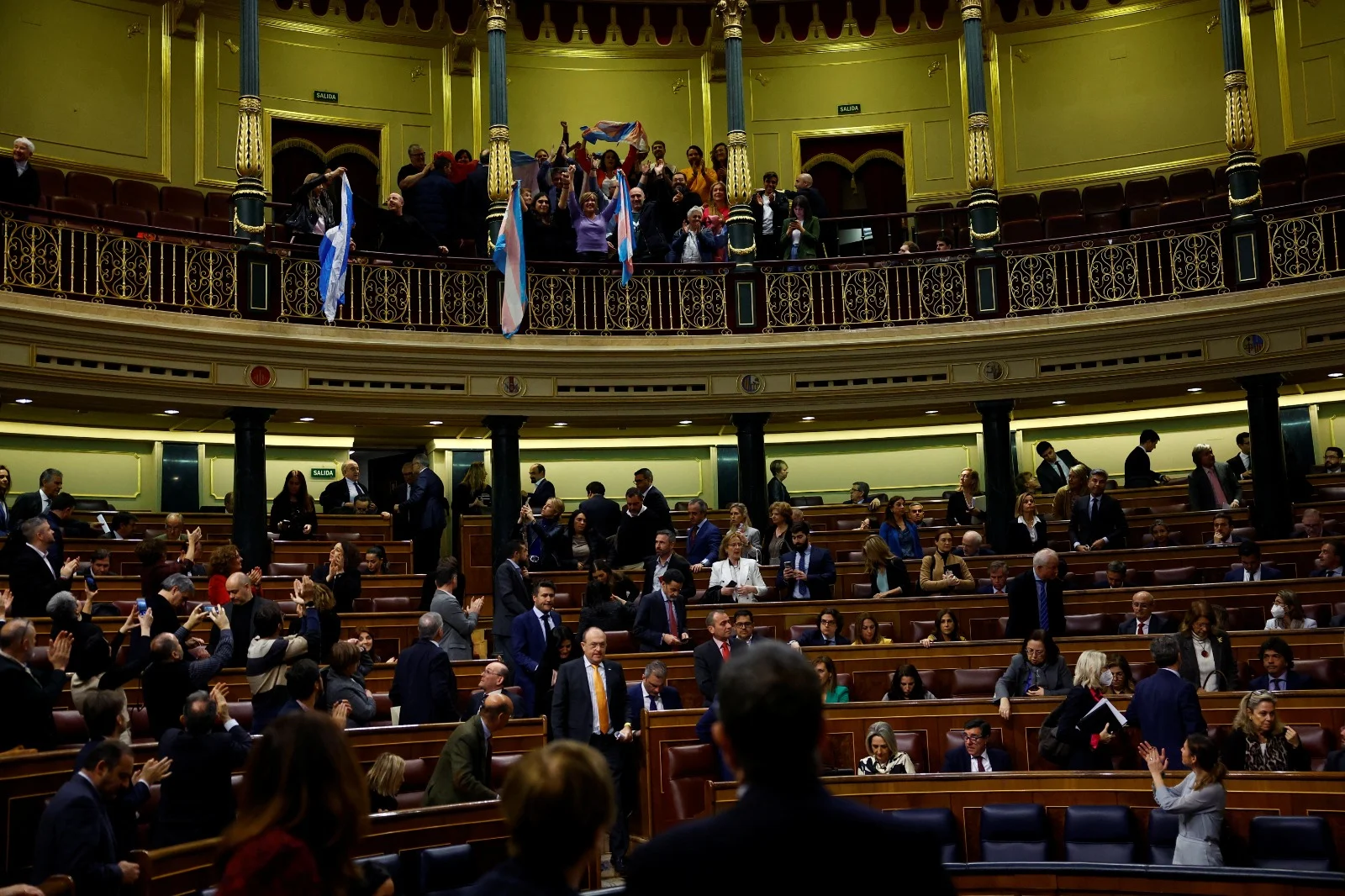 חגיגות הקהילה הטרנסג'נדרית בפרלמנט הספרדי לאחר העברת החוקים