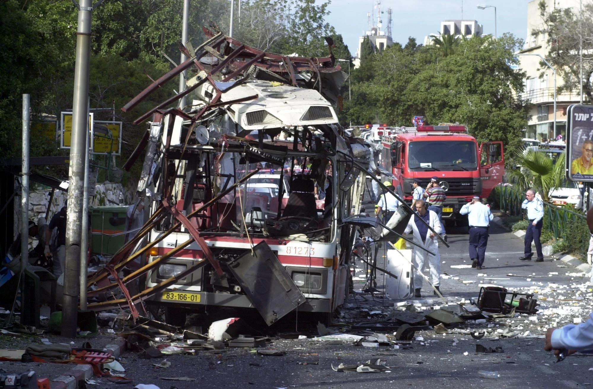 אוטובוס שהתפוצץ באחד מפיגועי הטרור בחיפה במהלך האינתיפאדה השנייה