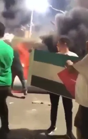 מפגין נגד ישראל בלוב עם דגל פלסטין